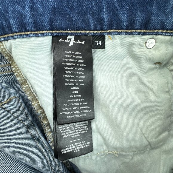 7 For All Mankind Jeans Mens 34x32 Paxtyn Blue Ripped Distressed Button Fly - Picture 11 of 16